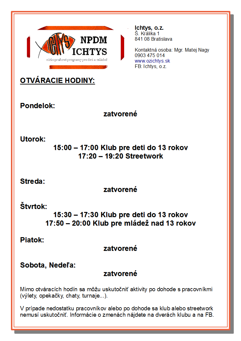 Otváracie hodiny a služby v roku 2017